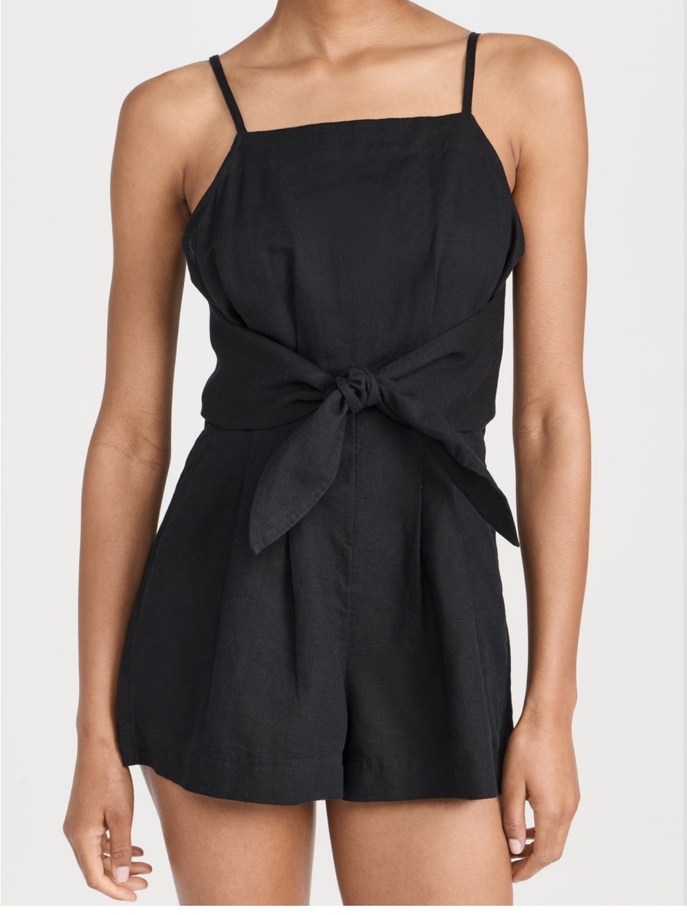 Madewell Linen Blend Tie Waist Romper Black Women’s 00 Minimalist Classic